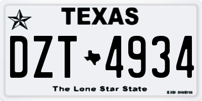 TX license plate DZT4934