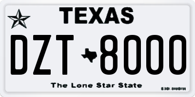 TX license plate DZT8000