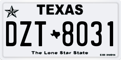 TX license plate DZT8031