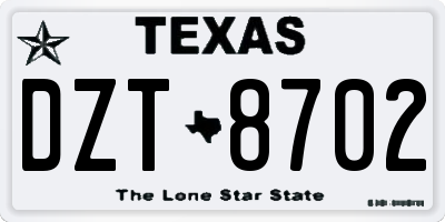TX license plate DZT8702