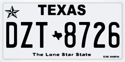 TX license plate DZT8726