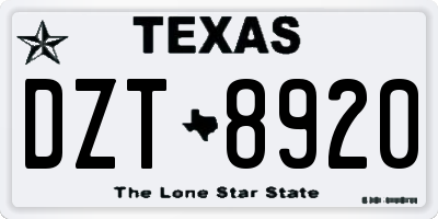 TX license plate DZT8920