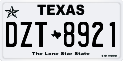 TX license plate DZT8921