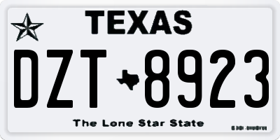 TX license plate DZT8923