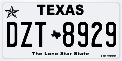TX license plate DZT8929