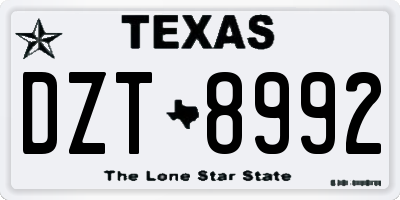 TX license plate DZT8992
