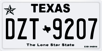 TX license plate DZT9207