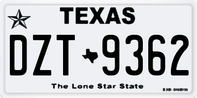 TX license plate DZT9362