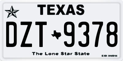 TX license plate DZT9378