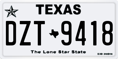 TX license plate DZT9418