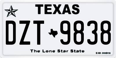 TX license plate DZT9838