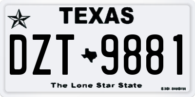 TX license plate DZT9881