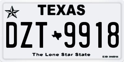 TX license plate DZT9918
