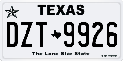 TX license plate DZT9926