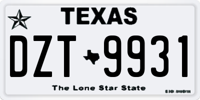 TX license plate DZT9931