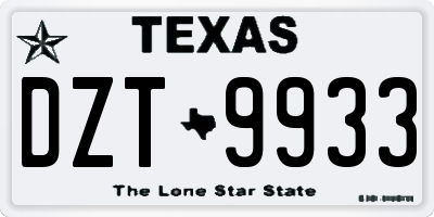 TX license plate DZT9933