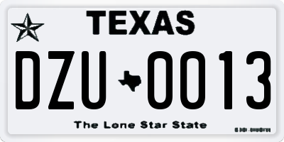 TX license plate DZU0013