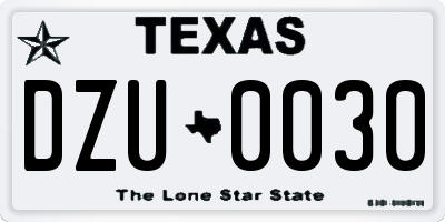 TX license plate DZU0030