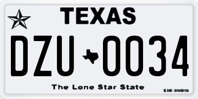 TX license plate DZU0034