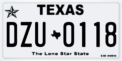 TX license plate DZU0118
