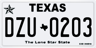 TX license plate DZU0203
