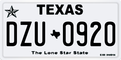 TX license plate DZU0920
