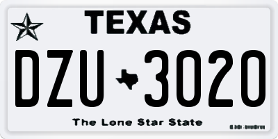 TX license plate DZU3020