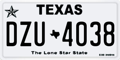 TX license plate DZU4038