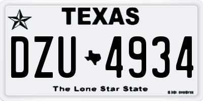 TX license plate DZU4934