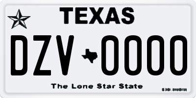 TX license plate DZV0000