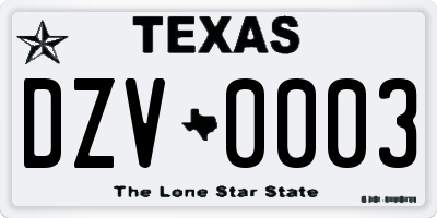 TX license plate DZV0003