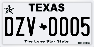 TX license plate DZV0005