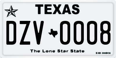 TX license plate DZV0008