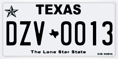 TX license plate DZV0013