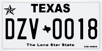 TX license plate DZV0018
