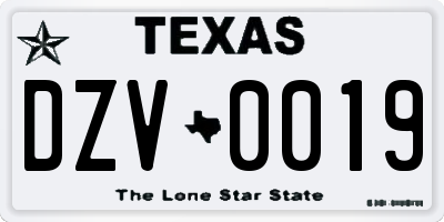 TX license plate DZV0019