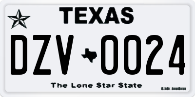 TX license plate DZV0024