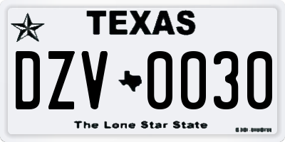 TX license plate DZV0030