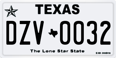 TX license plate DZV0032