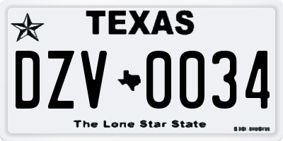 TX license plate DZV0034