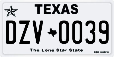 TX license plate DZV0039