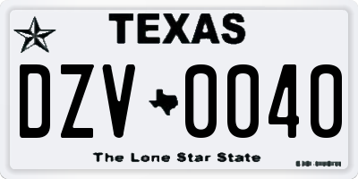TX license plate DZV0040