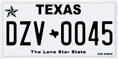 TX license plate DZV0045