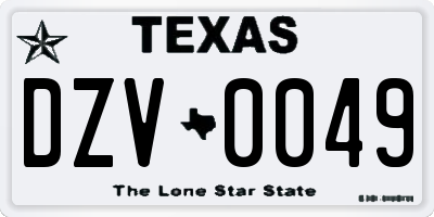 TX license plate DZV0049