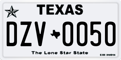 TX license plate DZV0050