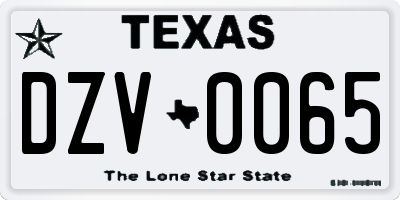 TX license plate DZV0065