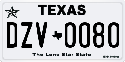 TX license plate DZV0080