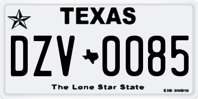 TX license plate DZV0085
