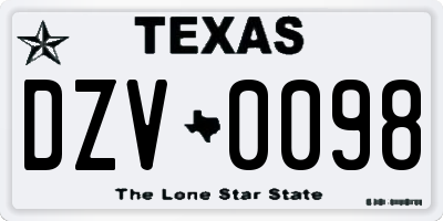 TX license plate DZV0098