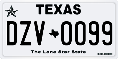 TX license plate DZV0099